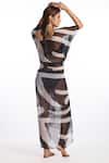 Shop_Kai Resortwear_Black Georgette Print Brush Stroke V Neck Barcode Kaftan Cover Up For Women_at_Aza_Fashions