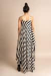 Shop_Nupur Kanoi_Black Satin Digital Print Stripes Scoop Neck Singlet Top And Skirt Set  _at_Aza_Fashions