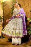Shop_Bairaas_Purple Mul Cotton Hand Block Print Floral V Neck Anarkali Sharara Set_at_Aza_Fashions