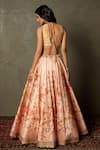 Shop_RI.Ritu Kumar_Peach Lehenga - Poly Dupion And Embroidery Floral V Neck Jardin Set _at_Aza_Fashions