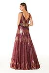 Shop Rabani & Rakha Wine Net Embroidery V-neck Adah Chevron Pattern Sequin Gown at Aza Fashions Shop_Rabani & Rakha_Wine Net Embroidery V-neck Adah Chevron Pattern Sequin Gown _at_Aza_Fashions