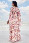 Shop_Nikita Vishakha_Pink Georgette Floral Print Kaftan And Flared Pant Set_at_Aza_Fashions