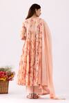 Shop_Abbaran_Peach Cotton Embroidery, Lace Round Neck Flower Block Print Anarkali Set_at_Aza_Fashions