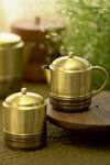 Shop_Courtyard_Gold Brass Bhor Tea Pot 3 Pcs Set _at_Aza_Fashions