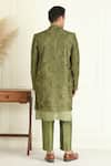 Shop_Priyanka Jain_Green Silk Embroidered And Woven Aari Thread Work Sherwani Set _at_Aza_Fashions