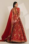 Shop_Taisha_Red Pure Raw Silk Hand Embroidered Zari And Sequin Work Jaal Bridal Lehenga Set _at_Aza_Fashions