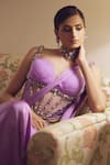 Shop_Moledro_Purple Saree- Satin Georgette Embroidered Alisha Pre-draped With Corset Blouse _at_Aza_Fashions