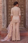 Shop_Nidhika Shekhar_Beige Georgette Embroidery Feather V Neck Ganga Mahotsav Kurta Sharara Set _at_Aza_Fashions