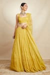 Shop_Astha Narang_Yellow Organza Embroidered Thread Scoop Neck Bridal Lehenga Set  _at_Aza_Fashions