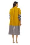 Shop_Khat_Yellow Cotton Mandarin Collar Color Block Poplin Dress _at_Aza_Fashions