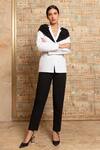 Shop B'Infinite White Crepe Collared Neck Colour Block Blazer And Trouser Set at Aza Fashions Shop_B'Infinite_White Crepe Collared Neck Colour Block Blazer And Trouser Set_at_Aza_Fashions