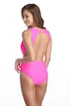 Shop_Kai Resortwear_Pink Plunge V Neck Sands Superstar Swimsuit  _at_Aza_Fashions