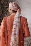 Shop_Philocaly_Orange 100% Silk Embroidery Dori Varnan Floral Sherwani Set _at_Aza_Fashions