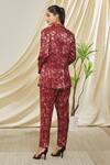 Shop_Peenacolada_Maroon Wool, Silk Metallic Thread, Floral Pattern Blazer And Trouser Set _at_Aza_Fashions
