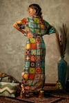 Shop_Esha L Amin_Multi Color Viscose Crepe Printed Tiles Sarong Skirt _at_Aza_Fashions