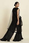 Shop_Oshi By Shikha_Black Embroidery Pearl Leaf Neck Waistcoat Palazzo Set _at_Aza_Fashions