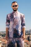 Shop_Sahil Kochhar_Blue Raw Silk Print Jungle Prakrit Jacket  _at_Aza_Fashions