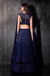 Shop_Shilpi Gupta_Blue Net Embroidered Glass Beads Round Cape Sleeved Blouse And Lehenga Set _at_Aza_Fashions