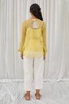 Shop_Ayaka_Yellow Silk Organza, Cotton Embroidery Round Neck Applique Top _at_Aza_Fashions