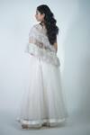 Shop_Rina Dhaka_Silver Silk Embroidery Beads And Fur One Shoulder Cape & Lehenga Set_at_Aza_Fashions