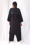 Shop_Khat_Black Poplin, Cotton Embroidery V-neck Stitch Line Kurta Set _at_Aza_Fashions