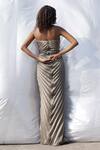 Shop_Zwaan_Grey Organza, Satin Beads V-neck Pleated Gown_at_Aza_Fashions