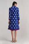 Shop_Indigo Dreams_Blue Handloom Cotton Sequins Shawl Neck Windsor Ikat Pattern Jamdani Dress_at_Aza_Fashions