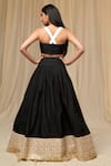 Shop_Masaba_Black Raw Silk Embroidered Aari Square Monochrome Corset Lehenga Set _at_Aza_Fashions