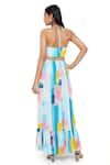 PS Pret by Payal Singhal_Blue Crepe Printed Painterly Halter Cutout Dress  _Online_at_Aza_Fashions