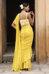 Shop_Nitisha Kashyap Official_Yellow Uppada Silk Embroidery Pre-draped Georgette Ruffle Saree Set  _at_Aza_Fashions