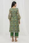 Shop_Yuvrani Jaipur_Green Chanderi Floral V Neck Straight Pattern Kurta Set _at_Aza_Fashions