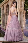 Shop_Mehak Murpana_Pink Net Embroidery Stripe Square Neck Bridal Lehenga Set _at_Aza_Fashions