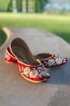 Shop_Cilwana Studio_Maroon Dabka Floral Embroidered Juttis _at_Aza_Fashions