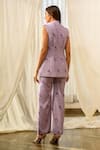 Shop_Pasha India_Purple Linen Floral Pattern Notched Lapel Jacket And Pant Set _at_Aza_Fashions