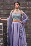 Shop_17:17 By Simmi Saboo_Purple Muslin Silk Printed And Hand Embroidered Saba Lotus Pattern Lehenga Set _at_Aza_Fashions