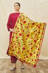 Shop Naintara Bajaj Yellow Silk Embroidery Floret Pattern Phulkari Dupatta at Aza Fashions Shop_Naintara Bajaj_Yellow Silk Embroidery Floret Pattern Phulkari Dupatta_at_Aza_Fashions
