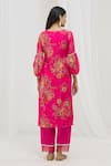 Shop_Yuvrani Jaipur_Pink Chanderi Floral V Neck Straight Pattern Kurta Set _at_Aza_Fashions