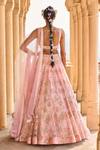 Shop_Lashkaraa_Peach Velvet, Satin, Net Sequins, Stones, Zari Embellished Bridal Lehenga Set_at_Aza_Fashions