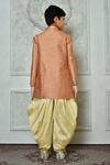 Shop_Arihant Rai Sinha_Peach Jacquard, Silk Embroidery Flora Pattern Overlap Sherwani Set _at_Aza_Fashions