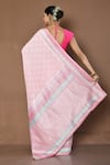 Shop_Nazaakat by Samara Singh_Pink Handloom Cotton Geometric Pattern Saree_at_Aza_Fashions