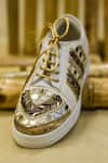 Shop_AROUND ALWAYS_Gold Embroidered Mirage Mirror Sneakers _at_Aza_Fashions