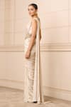 Shop_Tarun Tahiliani_Ivory Foil Jersey Embellishment Waistband Embroidered Concept Saree With Blouse _at_Aza_Fashions