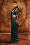 Shop_Aditi Gupta_Green Satin Woven And Embroidered Jamawar Pattern Asymmetric Draped Skirt Set _at_Aza_Fashions