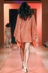 Shop_Arpita Mehta_Orange Georgette Hand Embroidered Sequins Plunge V Neck Short Kaftan _at_Aza_Fashions