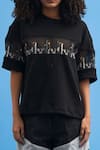 Shop_Siddhant Agrawal_Black Cotton Embroidery Round Neck Coastline T-shirt _at_Aza_Fashions