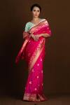 Shop_Devissha_Fuchsia Pure Katan Silk Handwoven Animal And Floral Banarasi Saree _at_Aza_Fashions