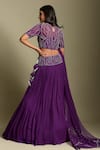Shop_Two Sisters By Gyans_Purple Georgette Sequin, Crystals And Cut Dana Work Illusion Pleated Lehenga Set _at_Aza_Fashions