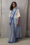 Shop_BANANA labs_Blue Cotton Printed Stripe Round Saree With Crop Top _at_Aza_Fashions