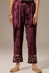 Shop_Anantaa by Roohi_Wine Velvet Embroidered Floral Palazzo Pant _at_Aza_Fashions