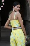 Shop_Nitisha Kashyap Official_Yellow Silk Mirrors, Beads, Embroidery, Floral Bustier And Gharara Pant Set _at_Aza_Fashions